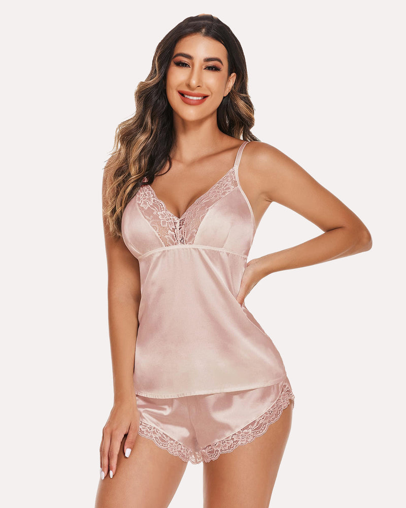 Christmas Satin Pajamas Set Champagne Sleepwears-Pajamas Sets - Tophatter Daily Deals