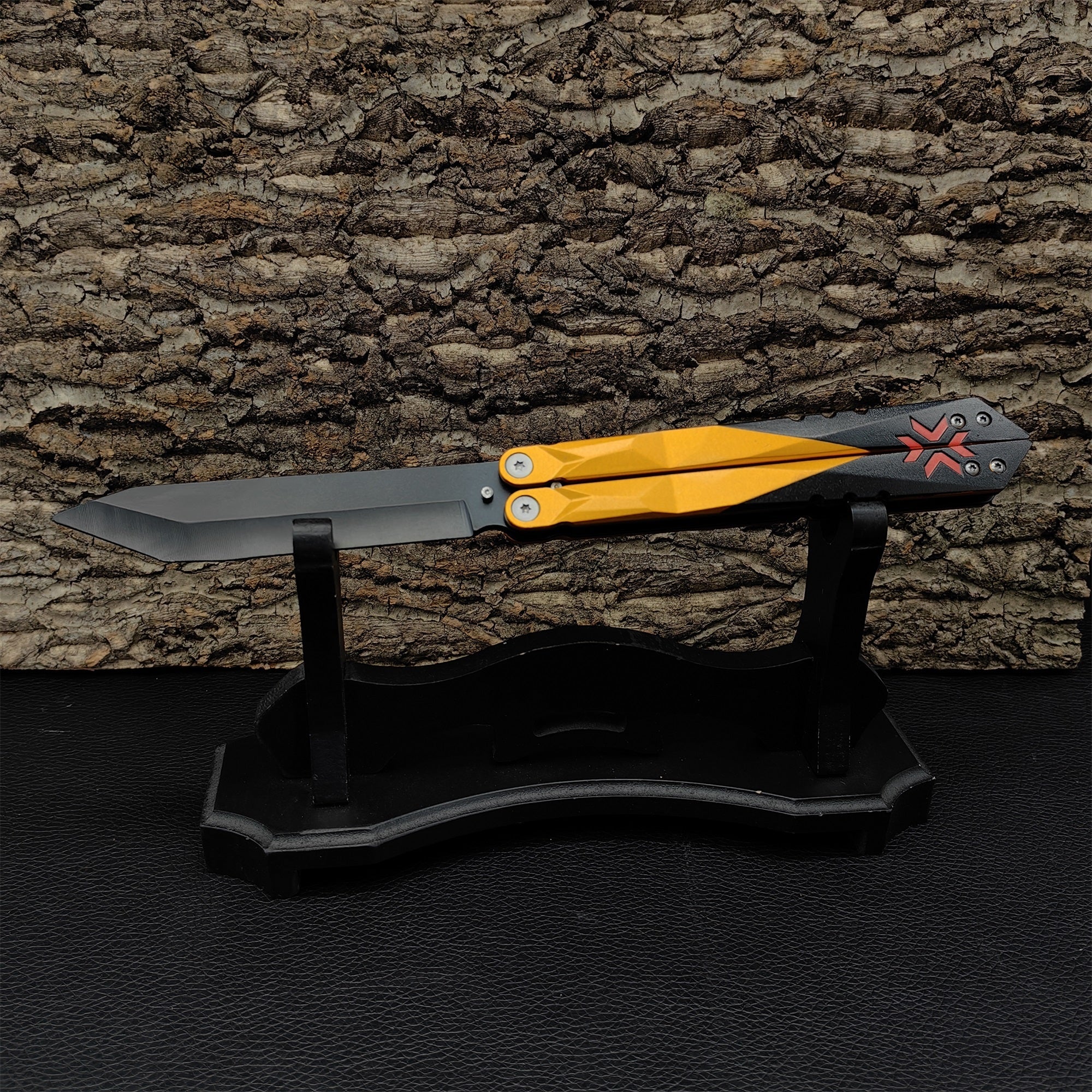 Champions Knife Black Market Butterfly Blunt Blade Balisong Trainer Black Champions& Stand - Tophatter Daily Deals