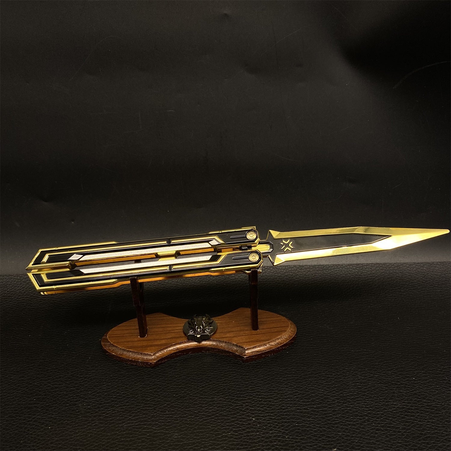 Champions 2025 Butterfly Knife Alloy Replica Black & Golden & Stand - Tophatter Daily Deals