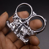 Chaos - Solid Brass Knuckles Duster Two Fingers For Self Defense Window Breaker EDC Supplies Silver - Tophatter Daily Deals
