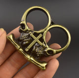 Chaos - Solid Brass Knuckles Duster Two Fingers For Self Defense Window Breaker EDC Supplies Bronze - Tophatter Daily Deals