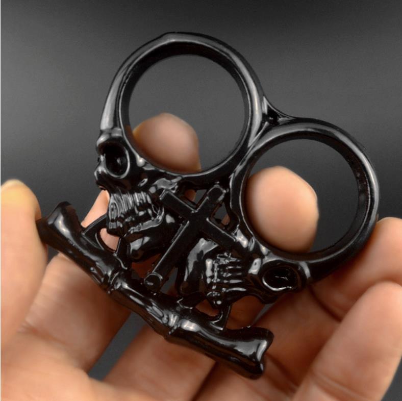 Chaos - Solid Brass Knuckles Duster Two Fingers For Self Defense Window Breaker EDC Supplies Black - Tophatter Daily Deals