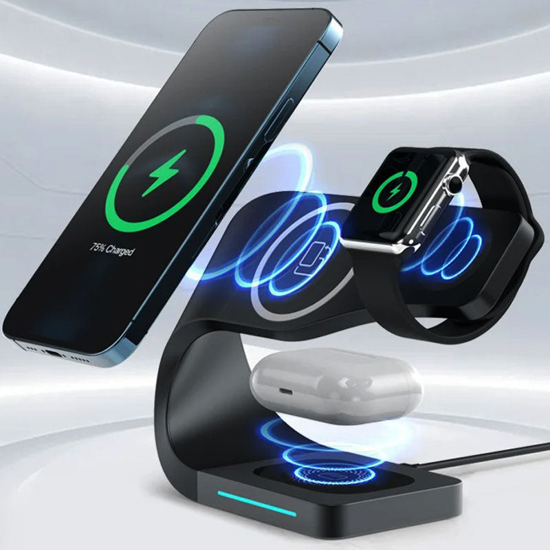 Wireless Charging Station 4 In 1 MagSafe Black Minimalist - Tophatter Daily Deals