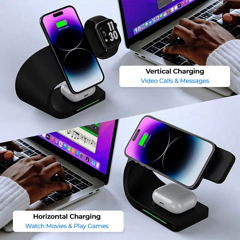 Wireless Charging Station 4 In 1 MagSafe Black Minimalist - Tophatter Daily Deals