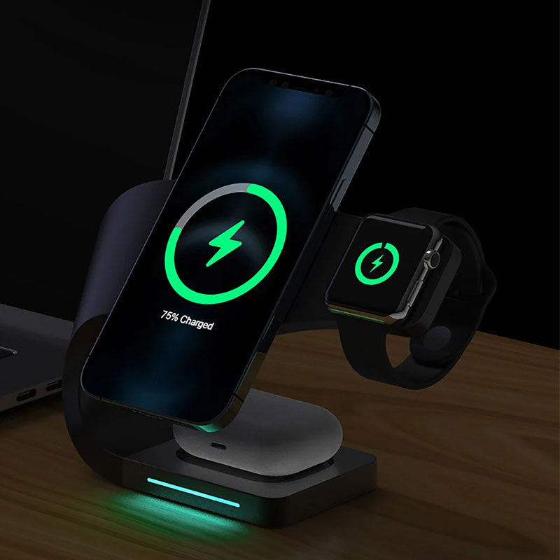 Wireless Charging Station 4 In 1 MagSafe Black Minimalist - Tophatter Daily Deals