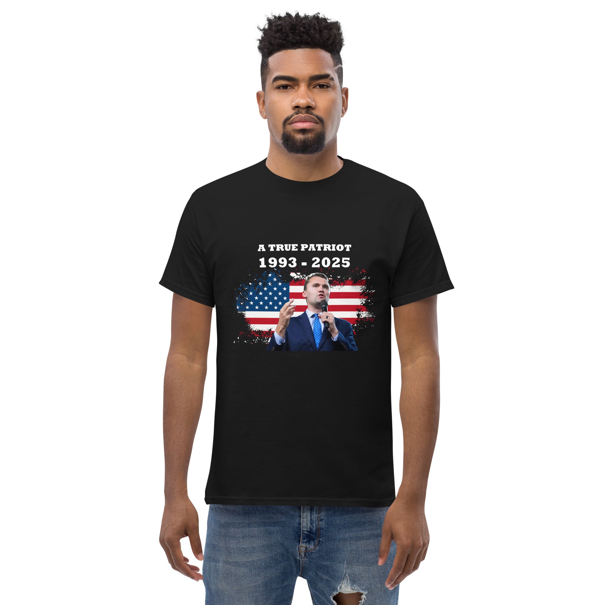 Charlie Kirk Shirt, True Patriot 1993-2025 RIP Memorial American Flag Shirt T-Shirt - Tophatter Daily Deals
