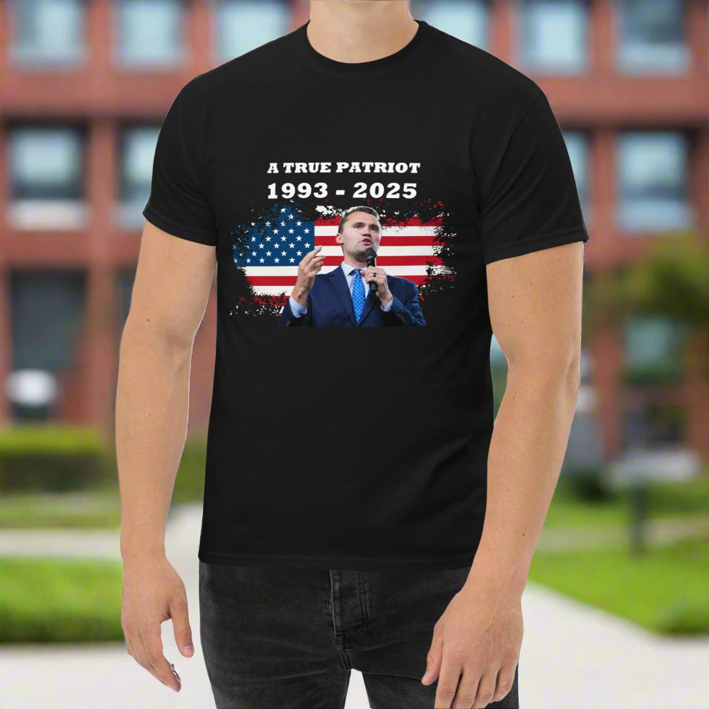 Charlie Kirk Shirt, True Patriot 1993-2025 RIP Memorial American Flag Shirt T-Shirt - Tophatter Daily Deals