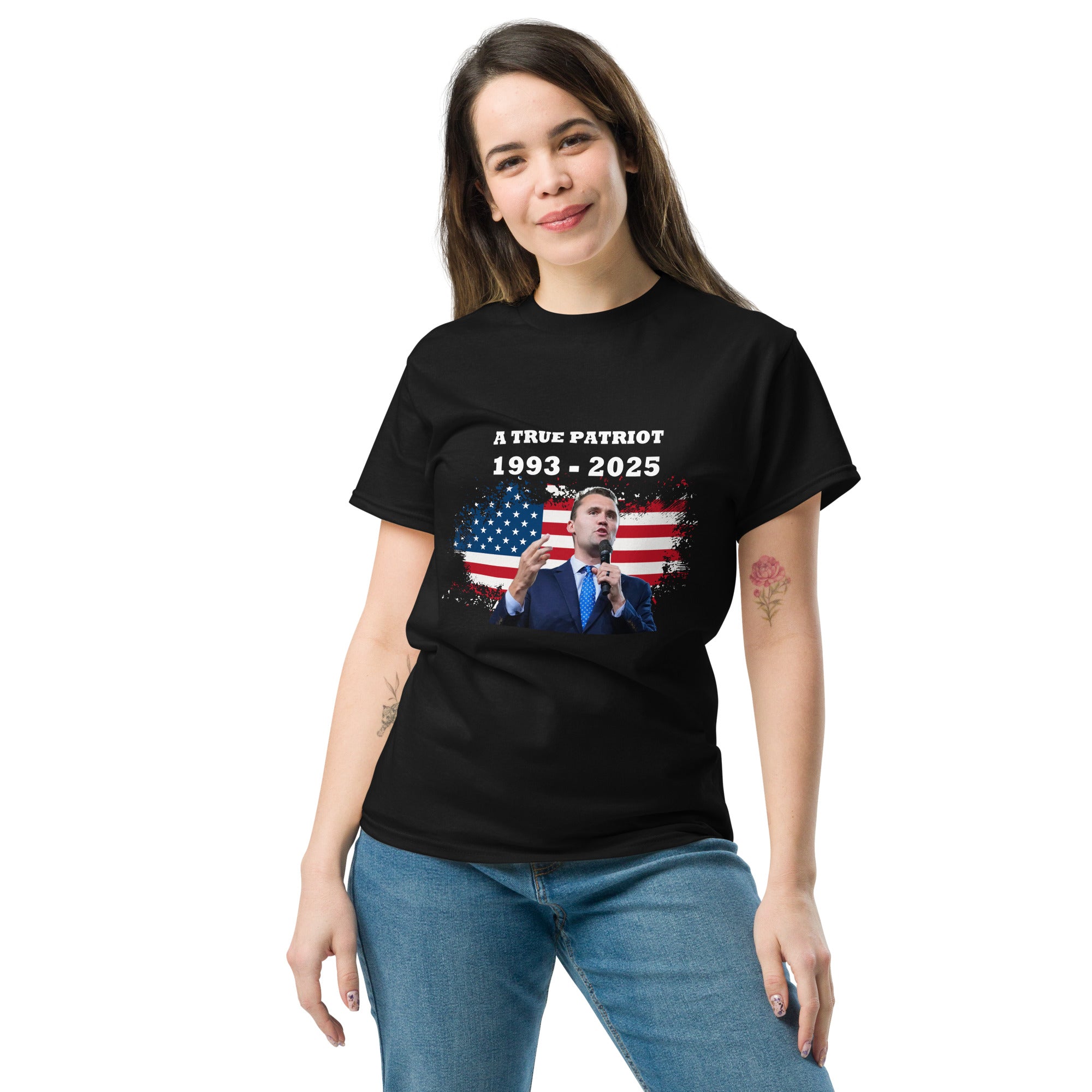 Charlie Kirk Shirt, True Patriot 1993-2025 RIP Memorial American Flag Shirt T-Shirt - Tophatter Daily Deals