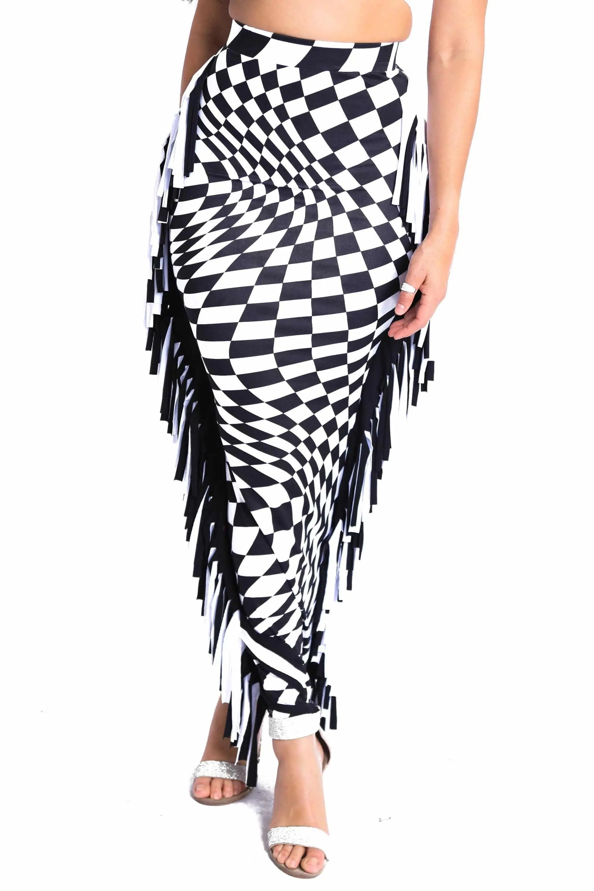 Checkered Elastic High Waist Stretch Bodycon Maxi Pencil Skirt Skirts - Tophatter Daily Deals