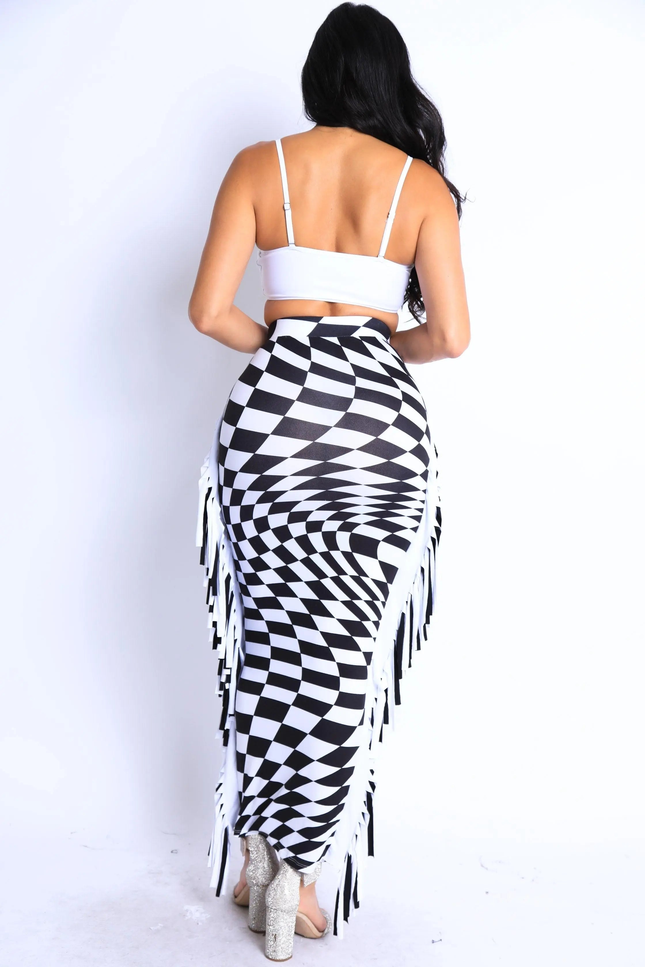 Checkered Elastic High Waist Stretch Bodycon Maxi Pencil Skirt Skirts - Tophatter Daily Deals