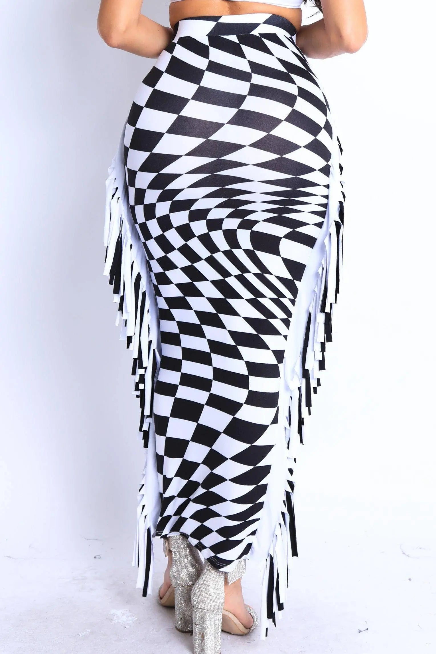 Checkered Elastic High Waist Stretch Bodycon Maxi Pencil Skirt Skirts - Tophatter Daily Deals