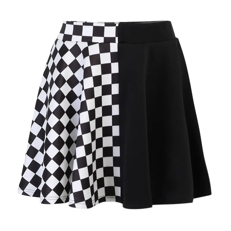 Chessboard Print Splicing Skirt, Gothic Ruched Punk Mini Skirt Without Belt, Women's Clothing - Tophatter Daily Deals