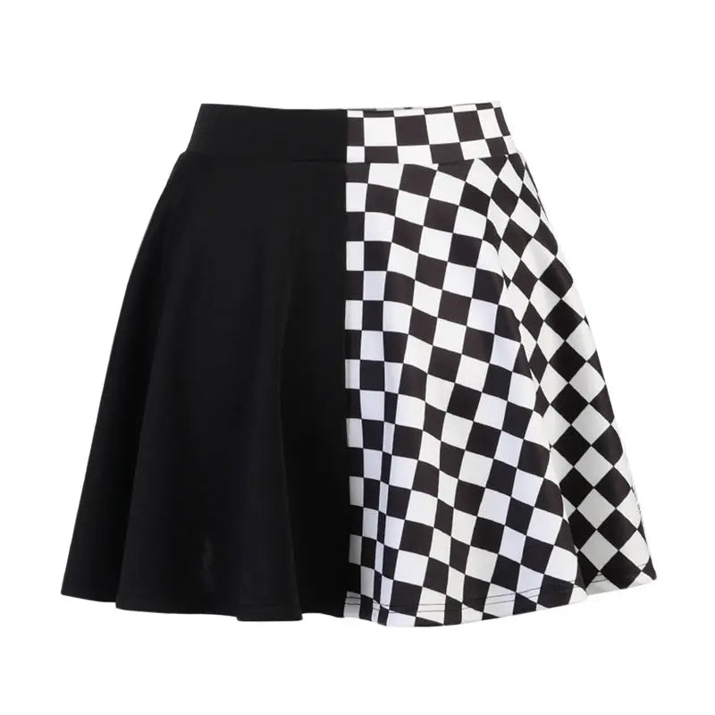 Chessboard Print Splicing Skirt, Gothic Ruched Punk Mini Skirt Without Belt, Women's Clothing - Tophatter Daily Deals
