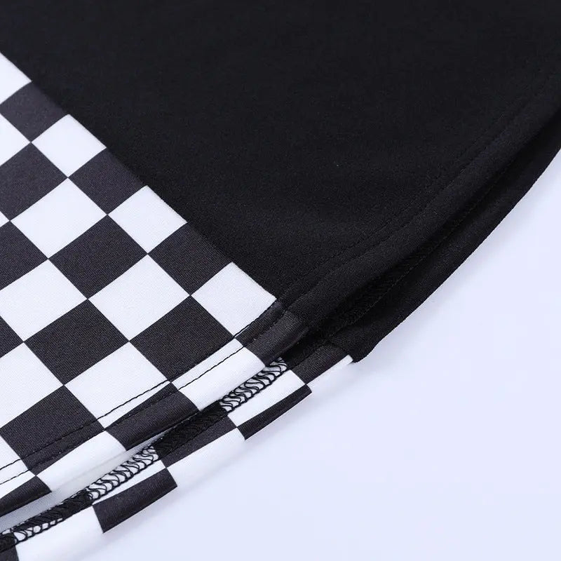 Chessboard Print Splicing Skirt, Gothic Ruched Punk Mini Skirt Without Belt, Women's Clothing - Tophatter Daily Deals