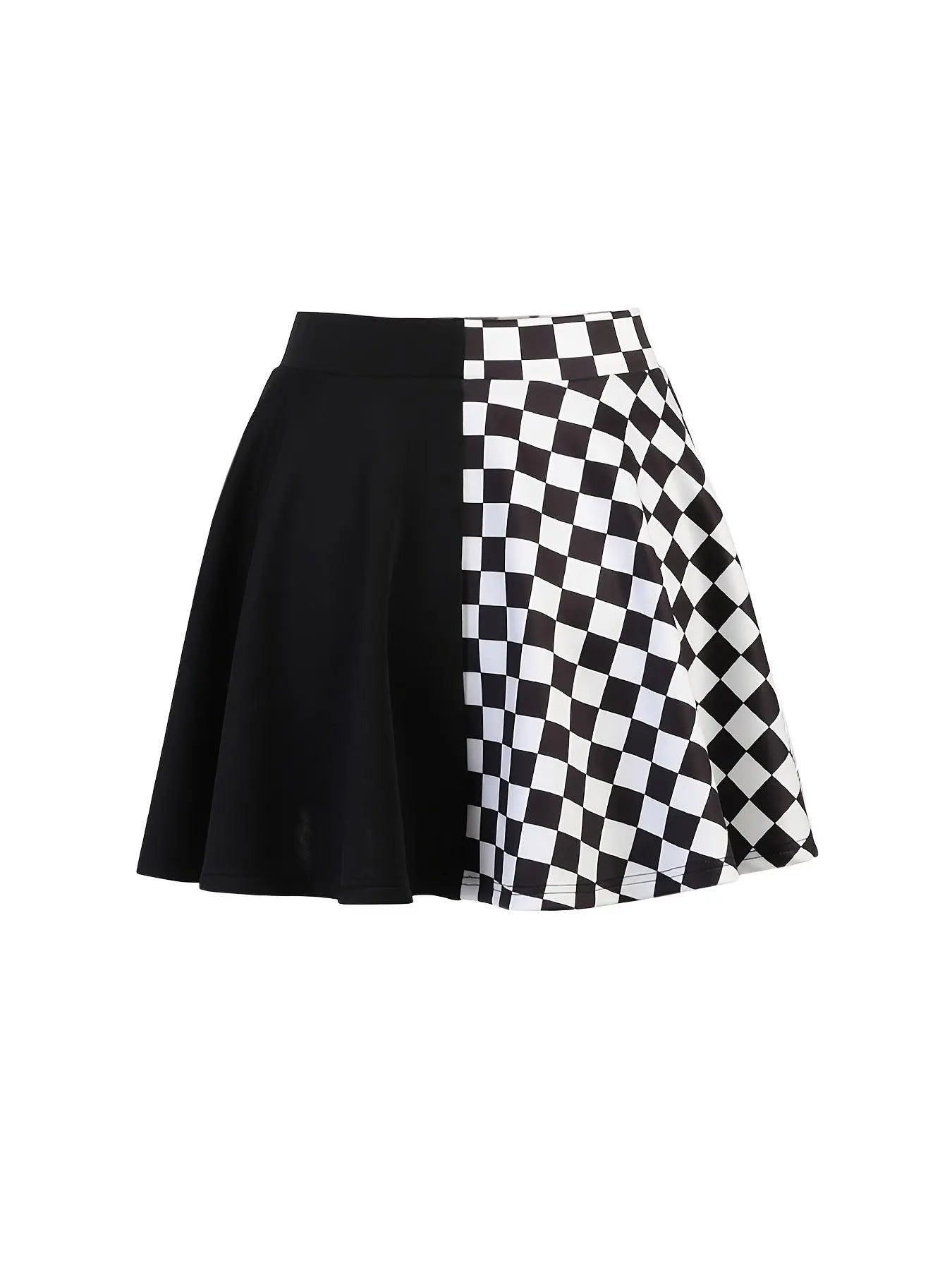Chessboard Print Splicing Skirt, Gothic Ruched Punk Mini Skirt Without Belt, Women's Clothing - Tophatter Daily Deals