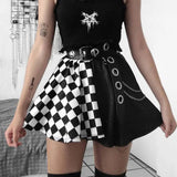 Chessboard Print Splicing Skirt, Gothic Ruched Punk Mini Skirt Without Belt, Women's Clothing - Tophatter Daily Deals