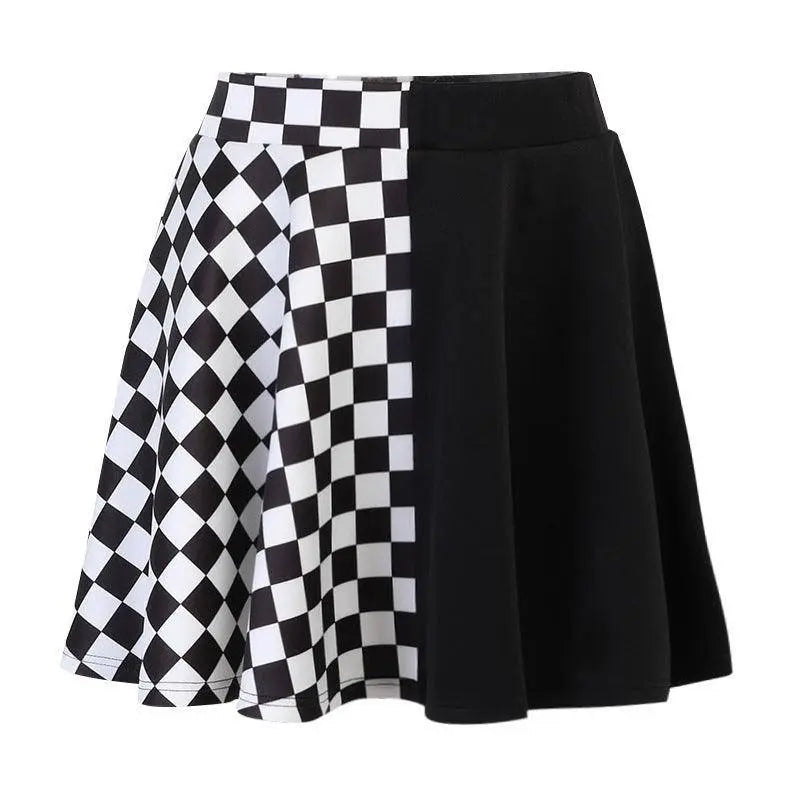 Chessboard Print Splicing Skirt, Gothic Ruched Punk Mini Skirt Without Belt, Women's Clothing - Tophatter Daily Deals
