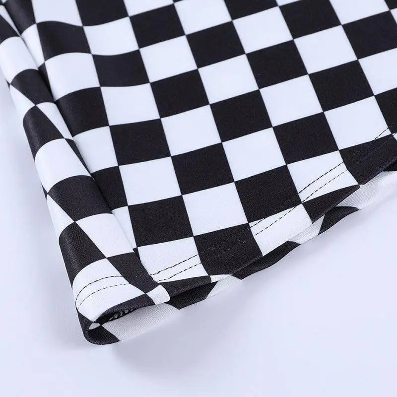 Chessboard Print Splicing Skirt, Gothic Ruched Punk Mini Skirt Without Belt, Women's Clothing - Tophatter Daily Deals