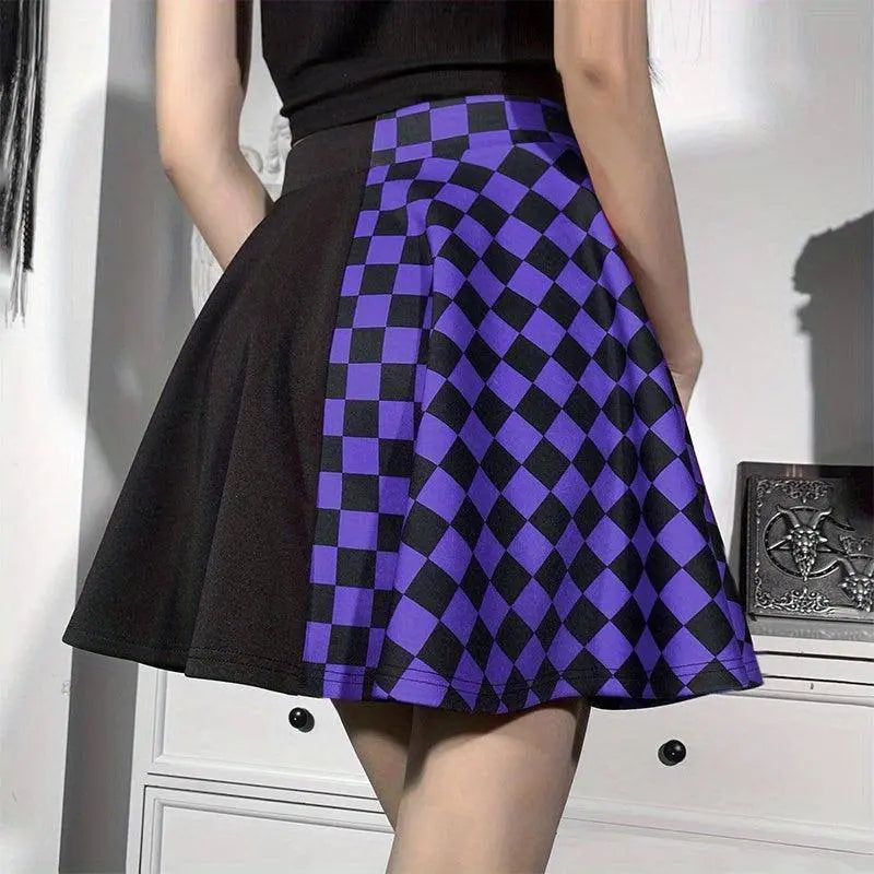 Chessboard Print Splicing Skirt, Gothic Ruched Punk Mini Skirt Without Belt, Women's Clothing - Tophatter Daily Deals
