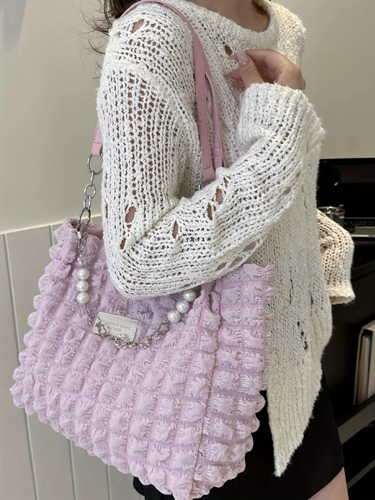 Chic Pleated Cloud Shoulder Bag - Bubble Ruched Tote with Soft Comfort - Fashionable Everyday Accessory for Women - Tophatter Daily Deals