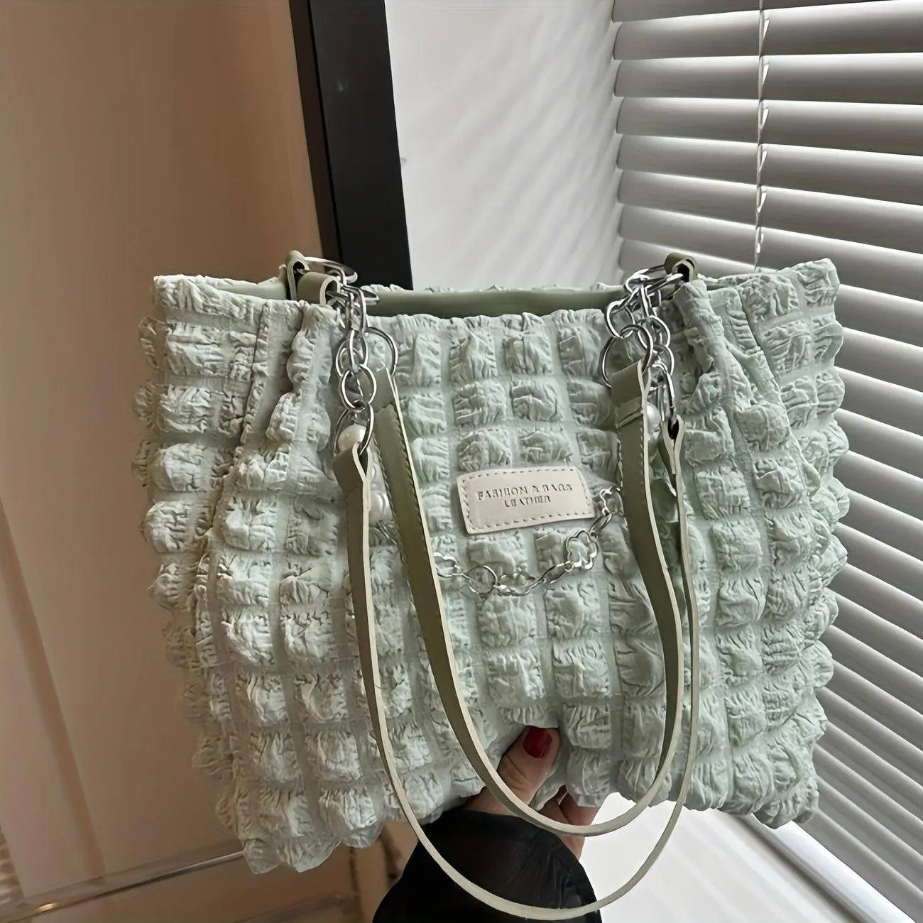 Chic Pleated Cloud Shoulder Bag - Bubble Ruched Tote with Soft Comfort - Fashionable Everyday Accessory for Women - Tophatter Daily Deals