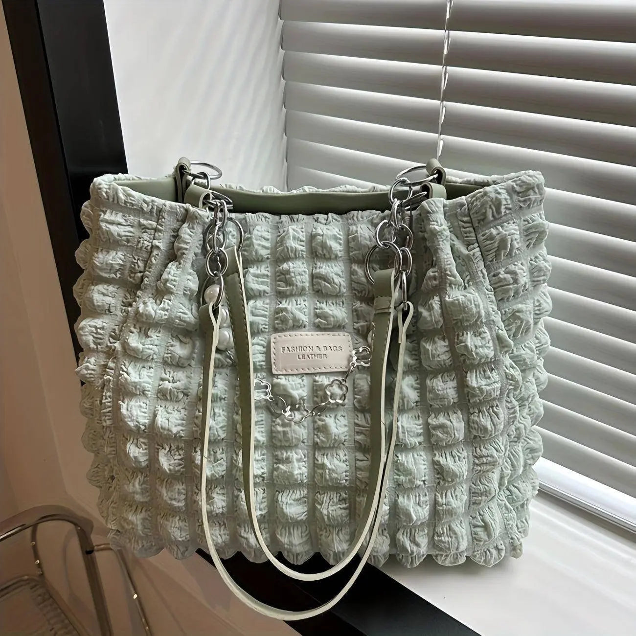 Chic Pleated Cloud Shoulder Bag - Bubble Ruched Tote with Soft Comfort - Fashionable Everyday Accessory for Women Mint Green - Tophatter Daily Deals