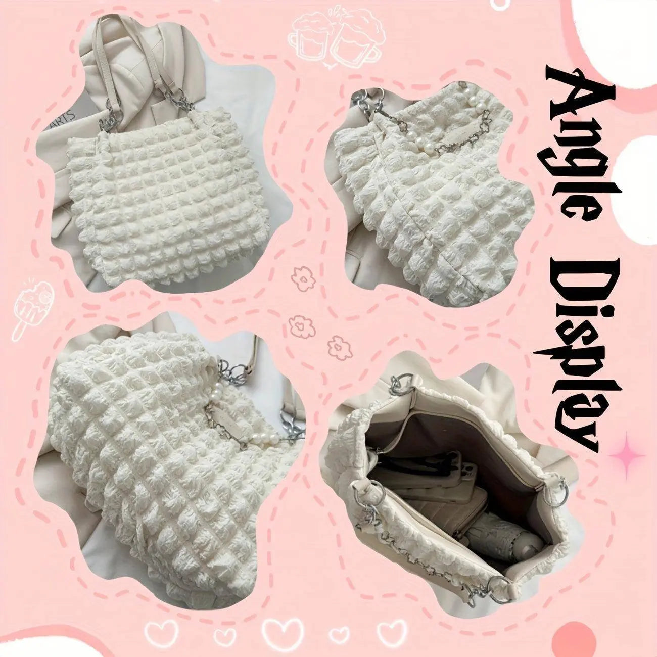 Chic Pleated Cloud Shoulder Bag - Bubble Ruched Tote with Soft Comfort - Fashionable Everyday Accessory for Women - Tophatter Daily Deals