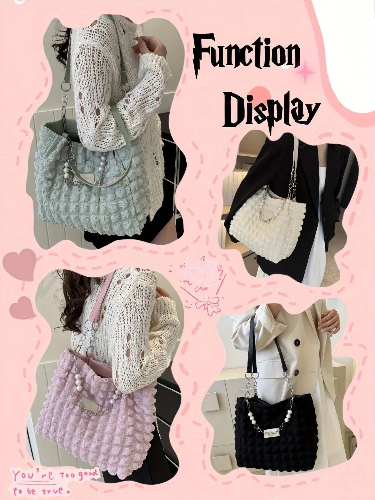 Chic Pleated Cloud Shoulder Bag - Bubble Ruched Tote with Soft Comfort - Fashionable Everyday Accessory for Women - Tophatter Daily Deals