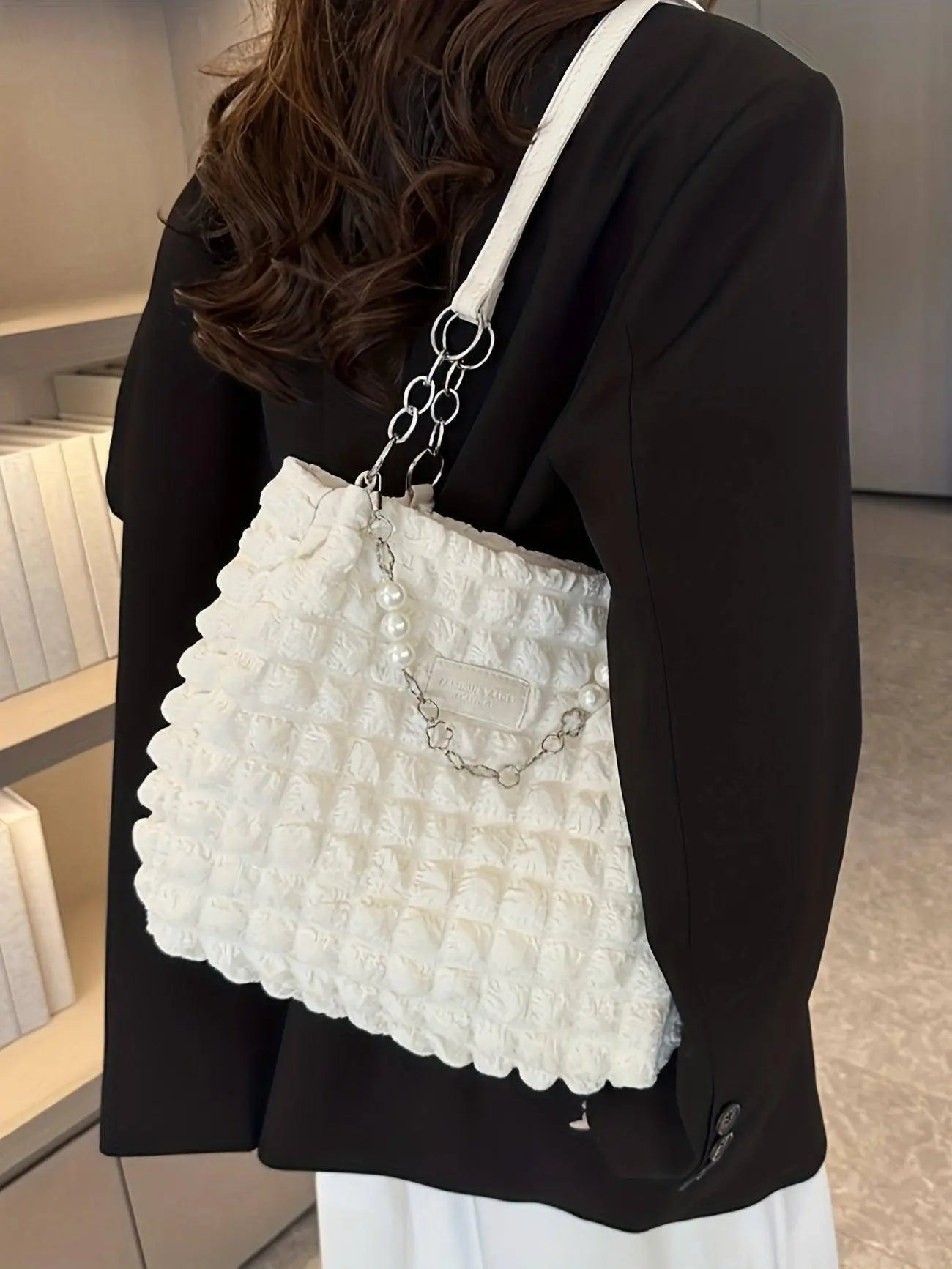 Chic Pleated Cloud Shoulder Bag - Bubble Ruched Tote with Soft Comfort - Fashionable Everyday Accessory for Women - Tophatter Daily Deals