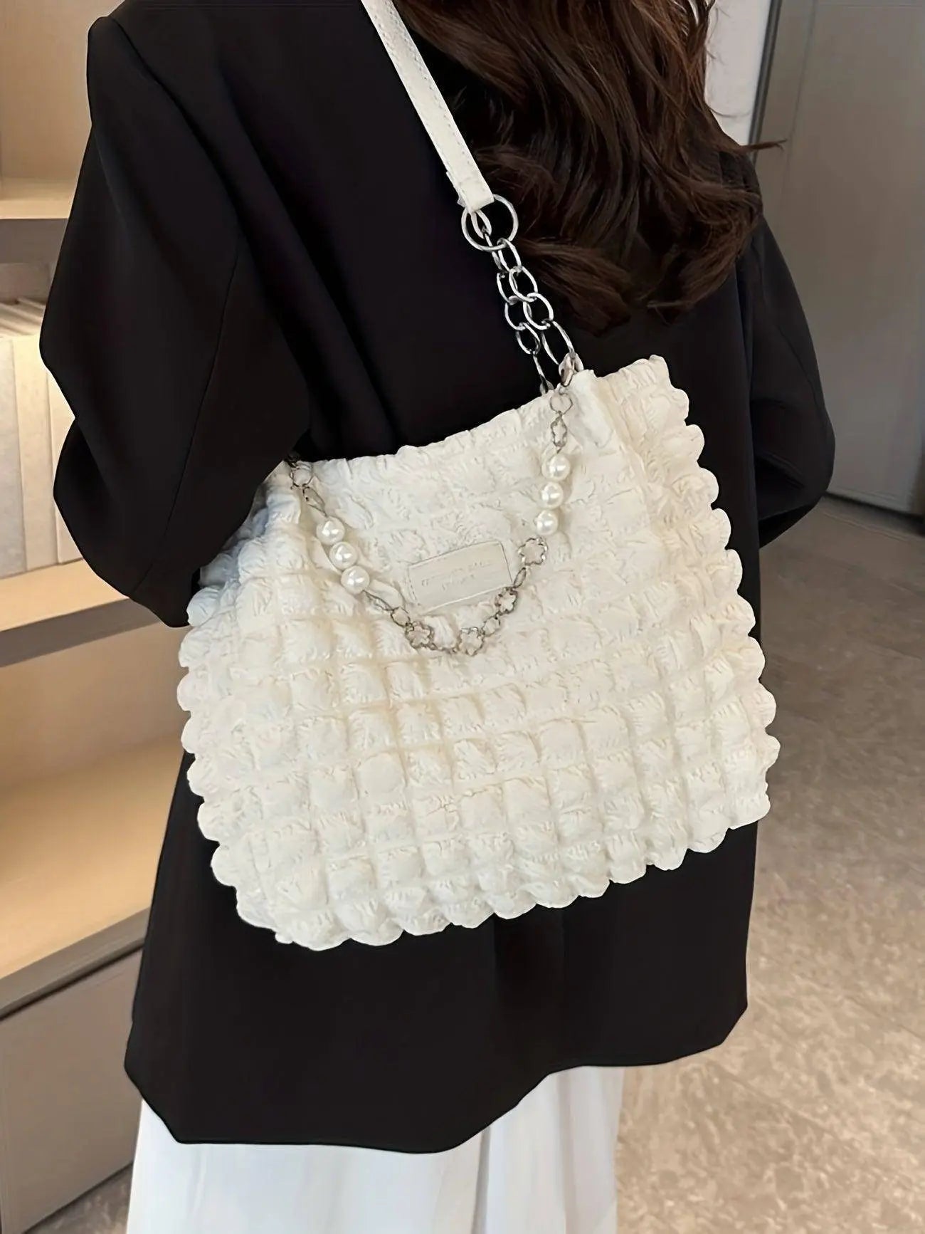 Chic Pleated Cloud Shoulder Bag - Bubble Ruched Tote with Soft Comfort - Fashionable Everyday Accessory for Women - Tophatter Daily Deals