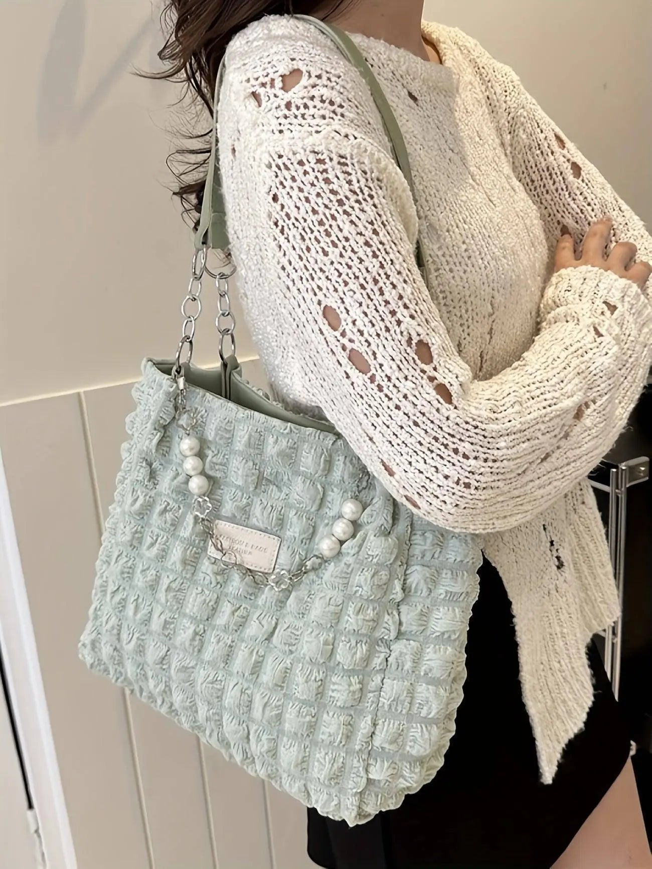 Chic Pleated Cloud Shoulder Bag - Bubble Ruched Tote with Soft Comfort - Fashionable Everyday Accessory for Women - Tophatter Daily Deals