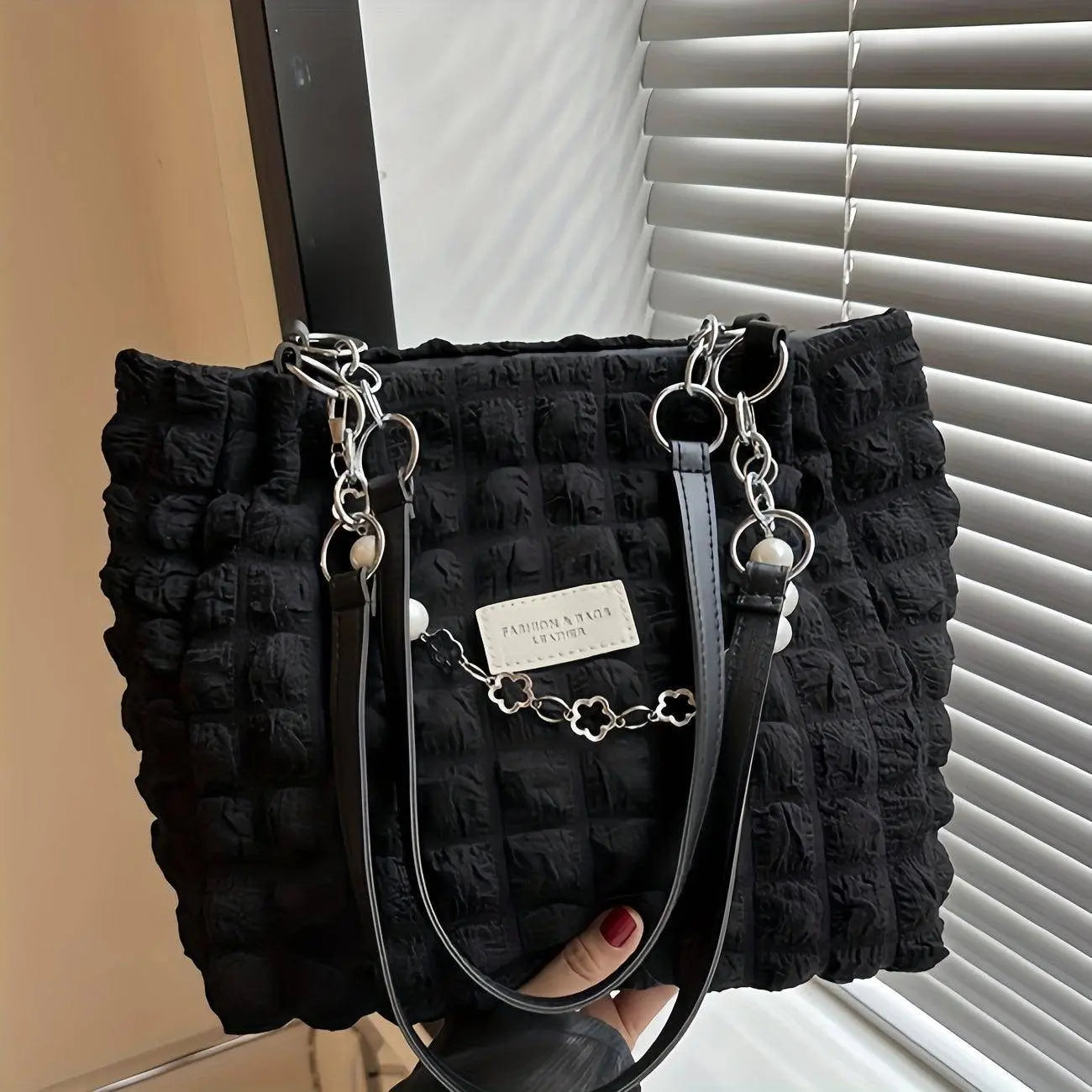 Chic Pleated Cloud Shoulder Bag - Bubble Ruched Tote with Soft Comfort - Fashionable Everyday Accessory for Women - Tophatter Daily Deals