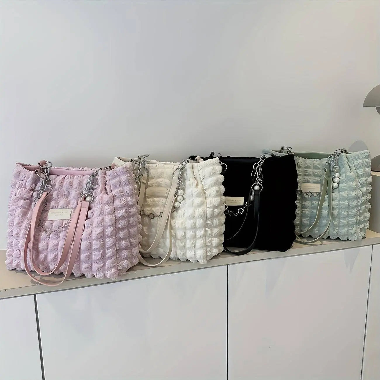 Chic Pleated Cloud Shoulder Bag - Bubble Ruched Tote with Soft Comfort - Fashionable Everyday Accessory for Women - Tophatter Daily Deals