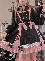 Chinese Style Sweet Girl Lolita Op Cheongsam Lovely Lace Bow Print Cherry Blossom Pearl Button Bubble Sleeve Ruffled Dress - Tophatter Daily Deals