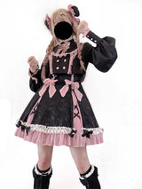 Chinese Style Sweet Girl Lolita Op Cheongsam Lovely Lace Bow Print Cherry Blossom Pearl Button Bubble Sleeve Ruffled Dress - Tophatter Daily Deals