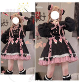 Chinese Style Sweet Girl Lolita Op Cheongsam Lovely Lace Bow Print Cherry Blossom Pearl Button Bubble Sleeve Ruffled Dress - Tophatter Daily Deals