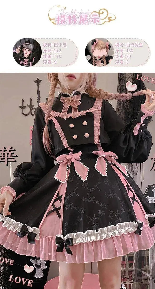 Chinese Style Sweet Girl Lolita Op Cheongsam Lovely Lace Bow Print Cherry Blossom Pearl Button Bubble Sleeve Ruffled Dress - Tophatter Daily Deals