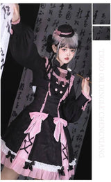 Chinese Style Sweet Girl Lolita Op Cheongsam Lovely Lace Bow Print Cherry Blossom Pearl Button Bubble Sleeve Ruffled Dress - Tophatter Daily Deals