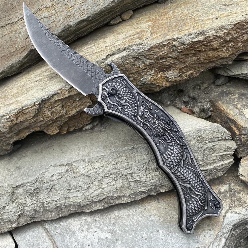 Chinese Dragon Totem Folding Knife Black - Tophatter Daily Deals
