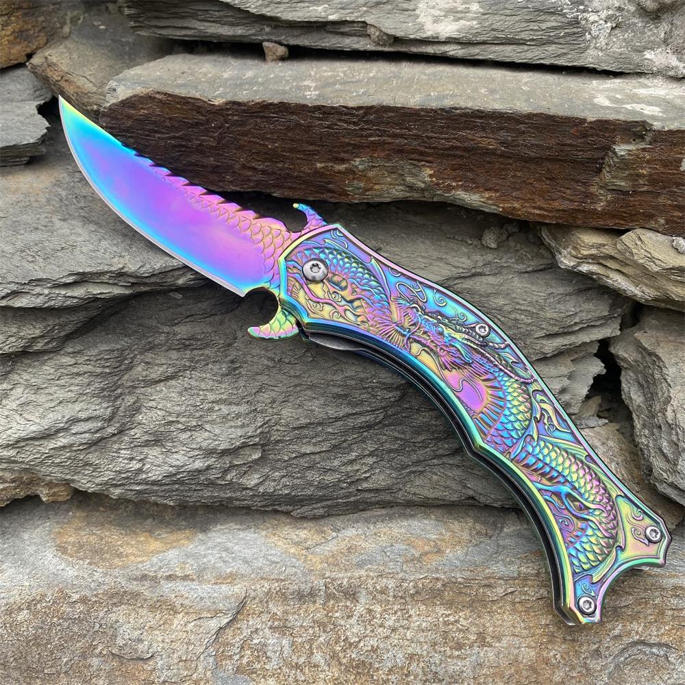 Chinese Dragon Totem Folding Knife Rainbow - Tophatter Daily Deals