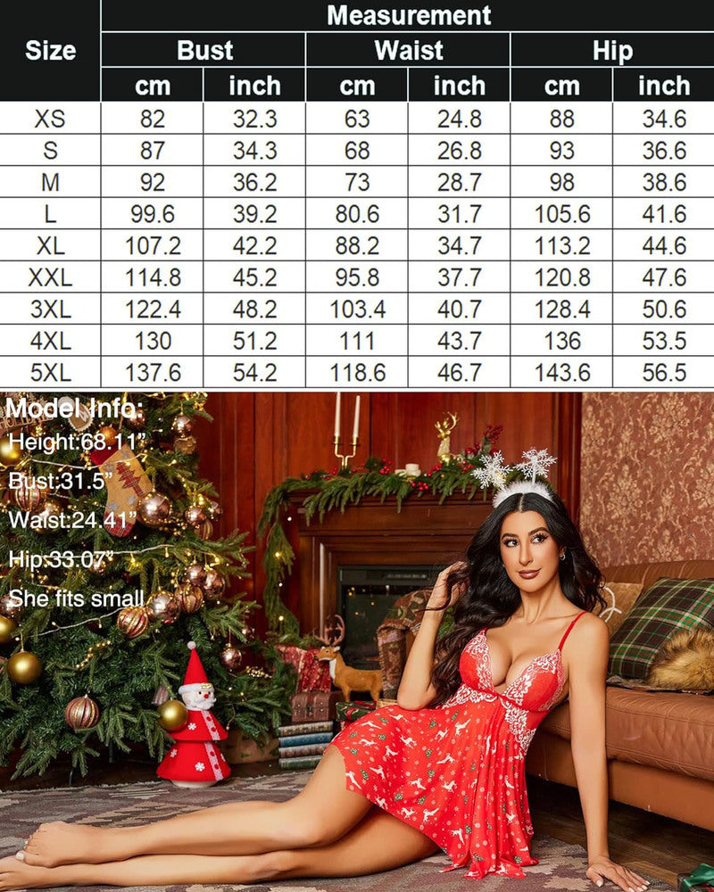 Christmas Front Closure Babydoll Lingerie-Babydolls - Tophatter Daily Deals