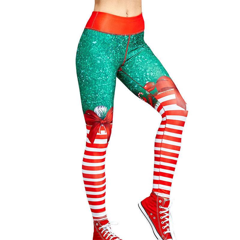 Christmas Running Leggings - Xmas Womens Yoga Gym Sport Leggings Run Fitness Pants Workout Trouser Green+Red Festive & Franchise - Tophatter Daily Deals