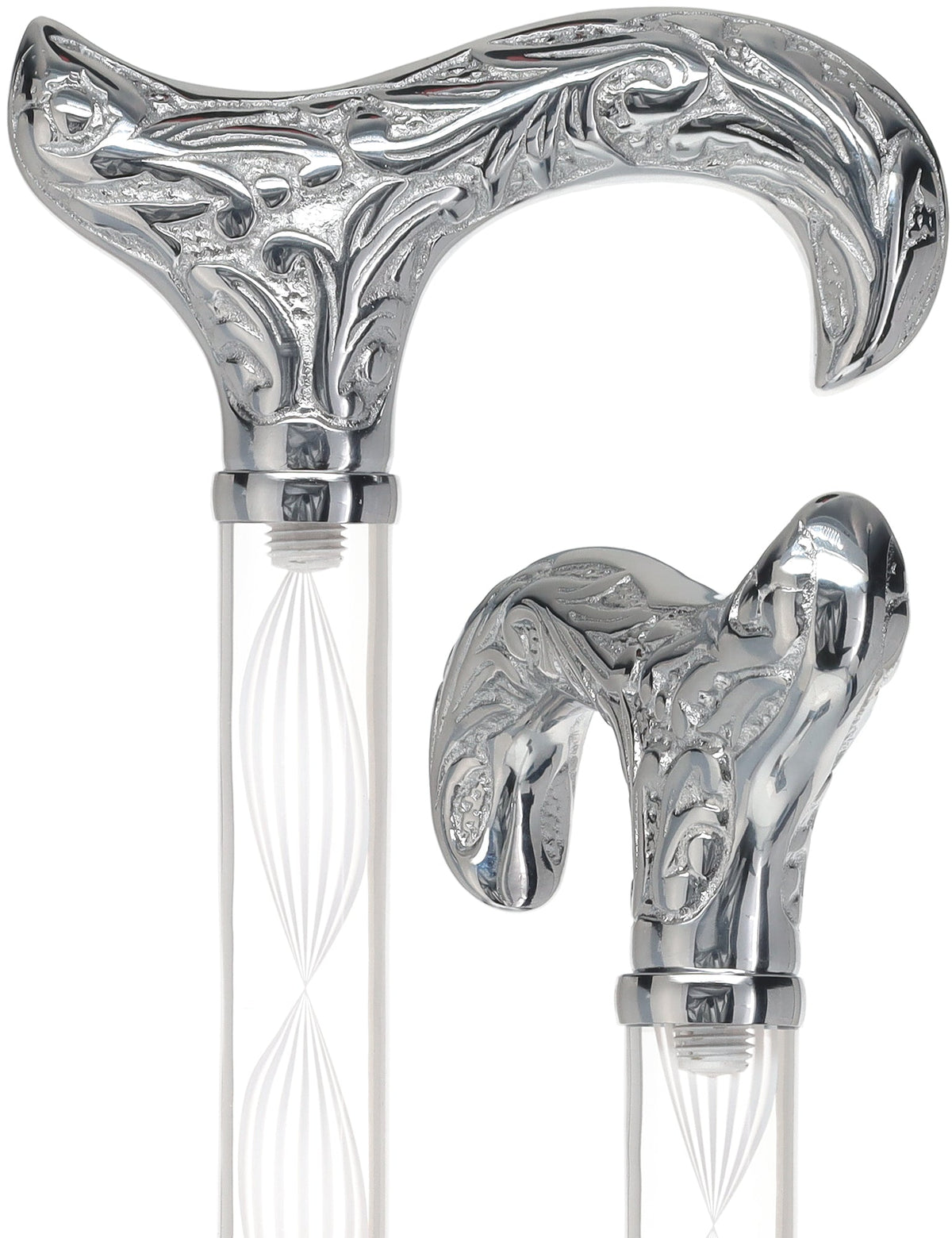 Crystal Elegance Chrome Derby Cane with Invisible Acrylic Shaft Options Clear Lucite Walking Canes - Tophatter Daily Deals