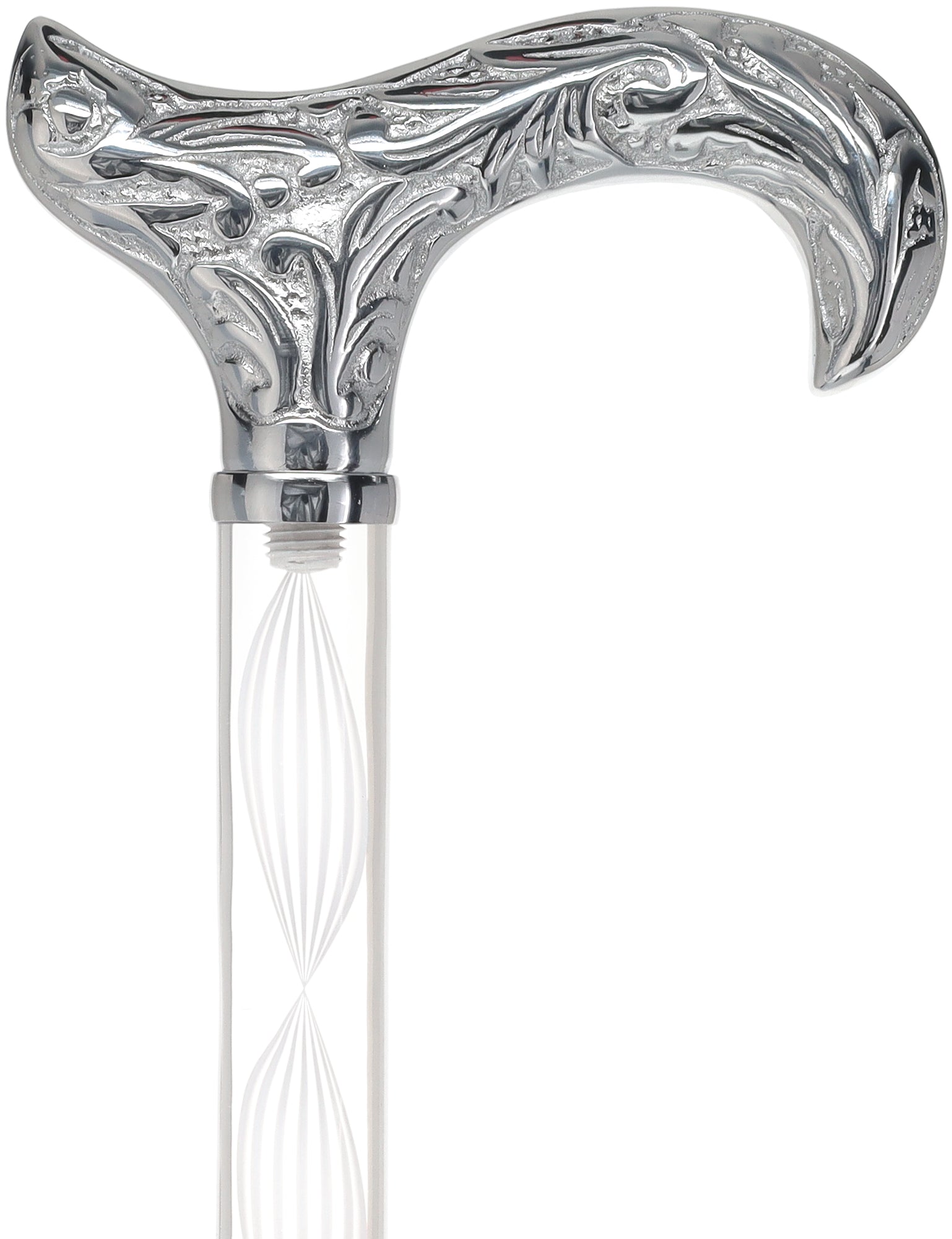 Crystal Elegance Chrome Derby Cane with Invisible Acrylic Shaft Options Alabaster Helix Clear Lucite Walking Canes - Tophatter Daily Deals