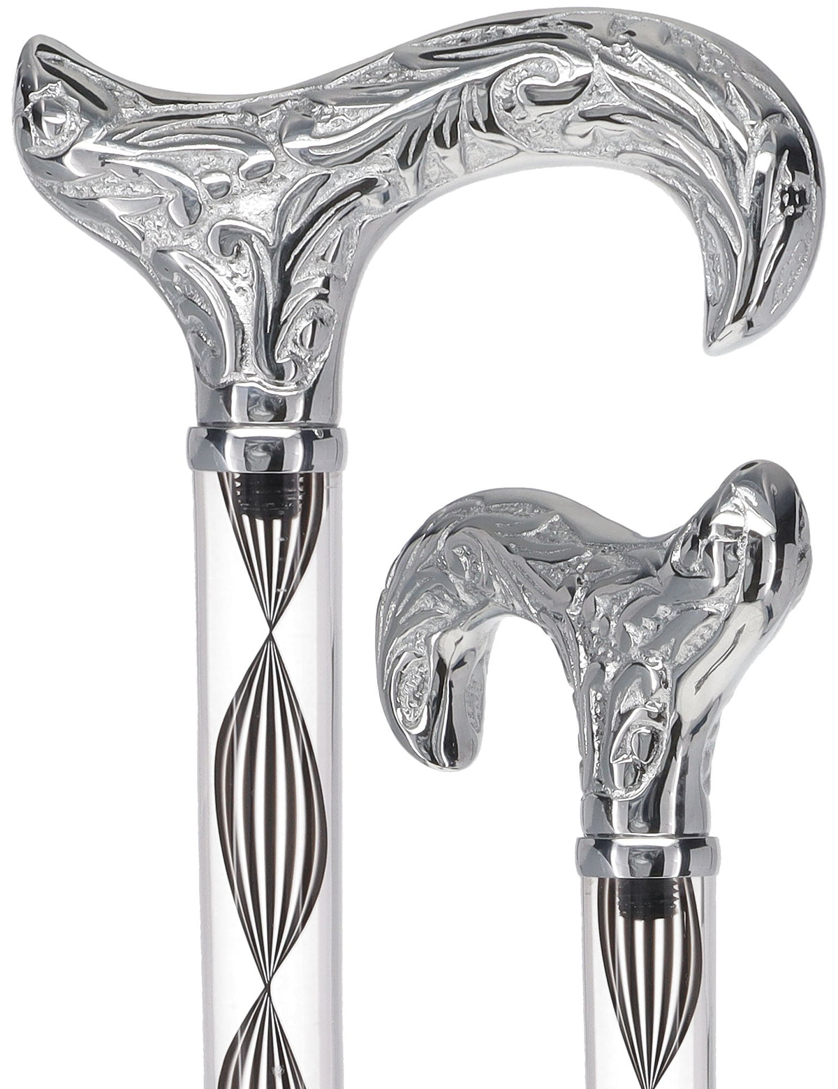 Crystal Elegance Chrome Derby Cane with Invisible Acrylic Shaft Options Clear Lucite Walking Canes - Tophatter Daily Deals