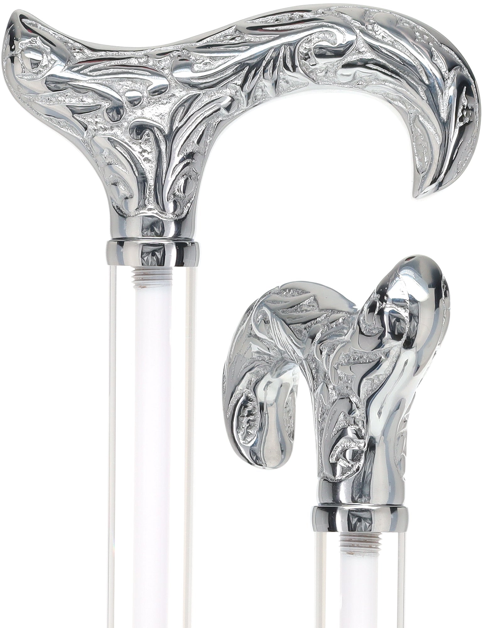 Flame Crystal Elegance Chrome Derby Cane with Invisible Acrylic Shaft Options Clear Lucite Walking Canes - Tophatter Daily Deals