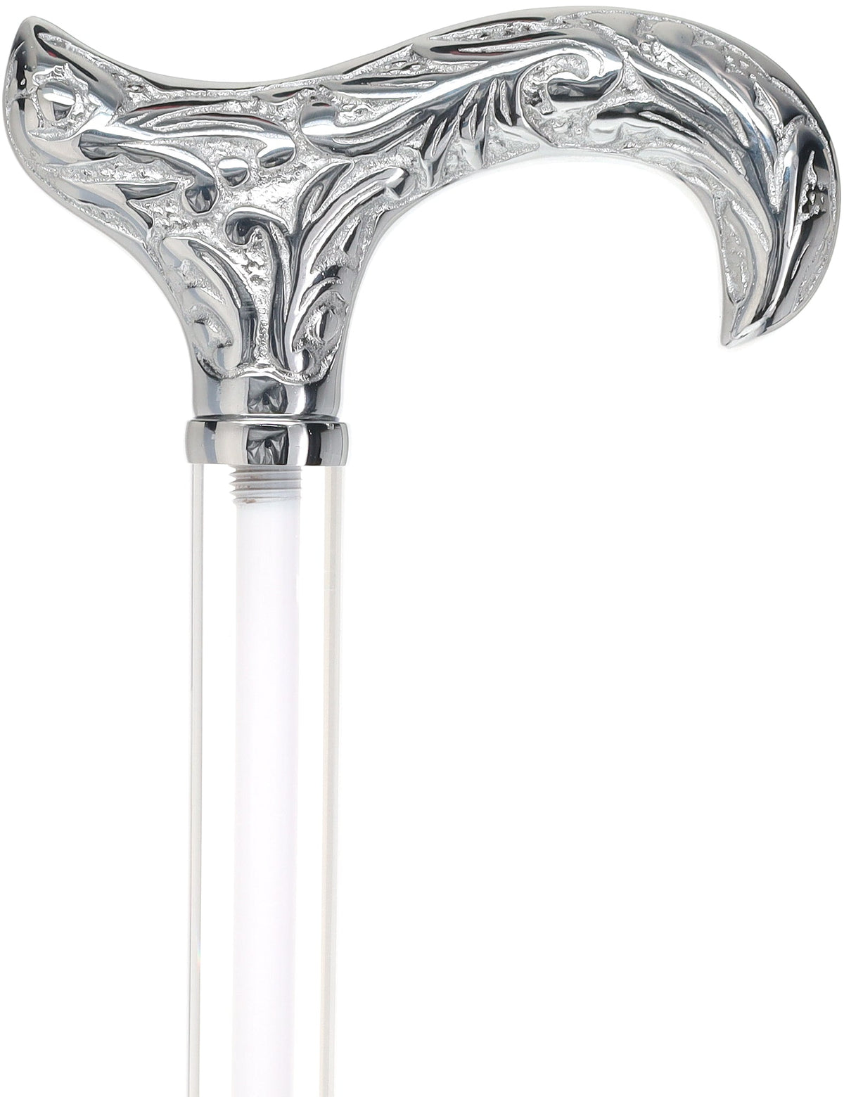 Crystal Elegance Chrome Derby Cane with Invisible Acrylic Shaft Options Porcelain In Ice Clear Lucite Walking Canes - Tophatter Daily Deals