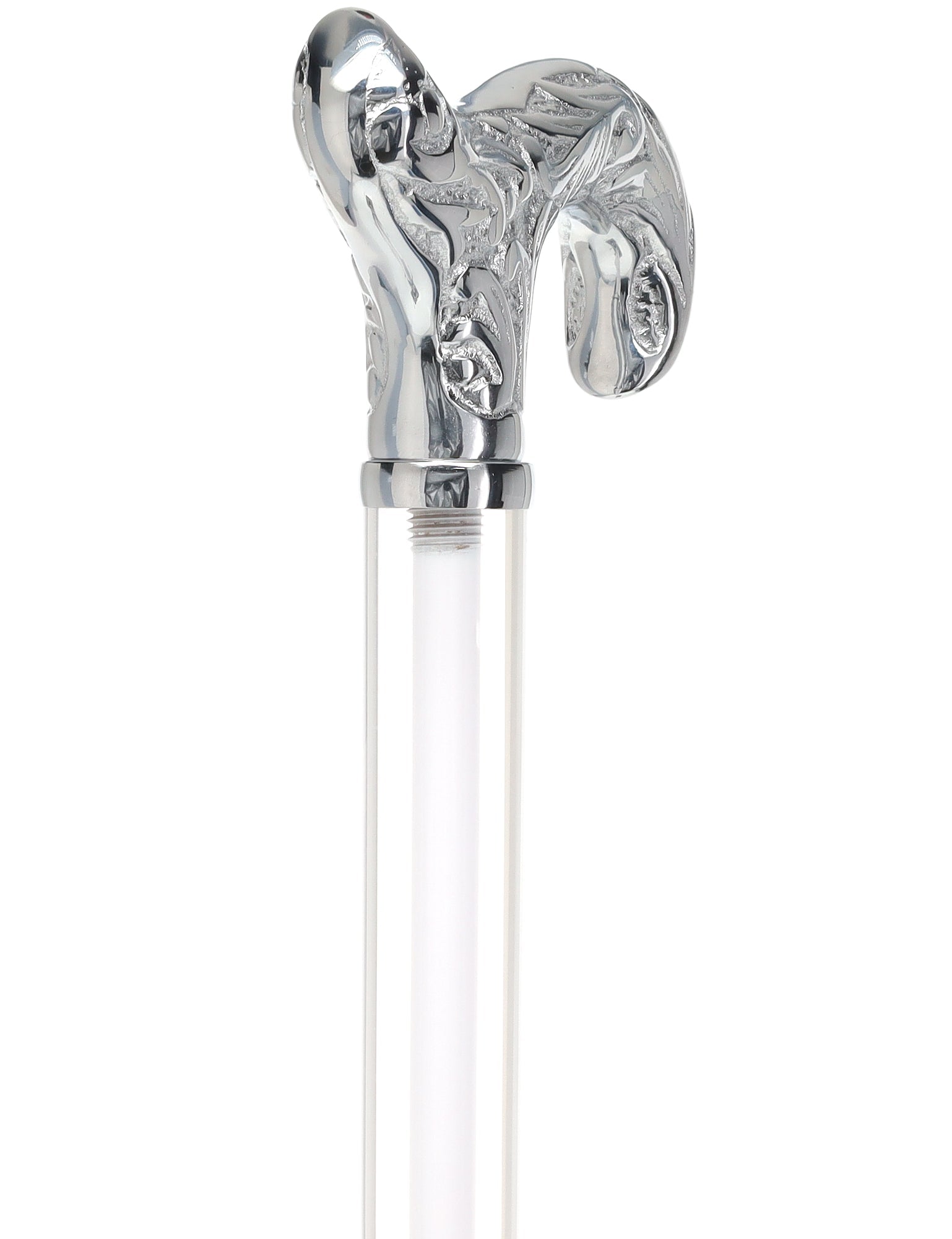 Flame Crystal Elegance Chrome Derby Cane with Invisible Acrylic Shaft Options Clear Lucite Walking Canes - Tophatter Daily Deals