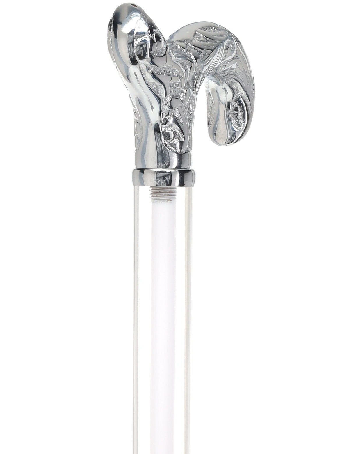 Flame Crystal Elegance Chrome Derby Cane with Invisible Acrylic Shaft Options Clear Lucite Walking Canes - Tophatter Daily Deals