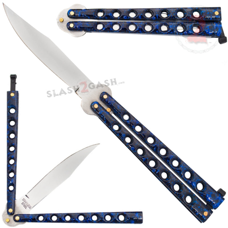 Classic Economy Butterfly Knife Stainless Steel Balisong - Marble Blue Marble Blue Knife-Balisong - Tophatter Daily Deals